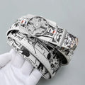 Men's Fashionable Automatic Belt with Rotating Buckle，Graffiti printPUBelt，Luxurious casual belt suitable for jeans and trousers
