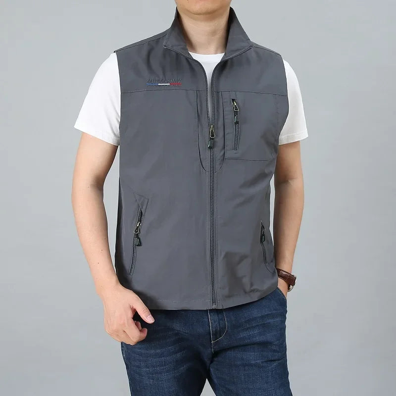 Men's Vests Mens Jacket Sleeveless Vest Spring Summer Autumn Casual Travels Hiking Work Vest Multi-pockets Vest Waistcoat 5XL