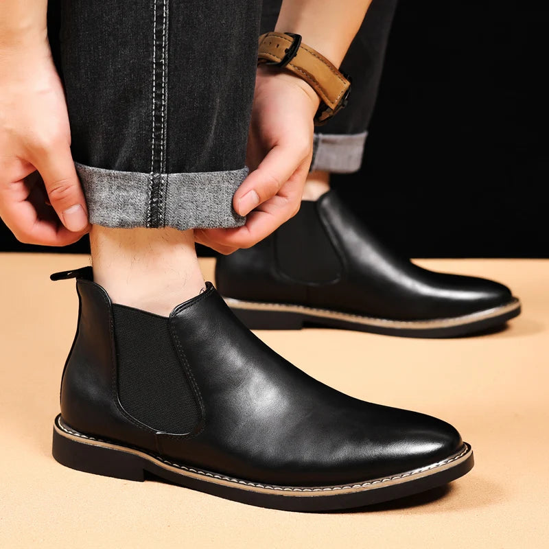 MAEDEF Men Boots Man Chelsea Boots Brand Retro Comfortable PU Leather Waterproof Ankle Boots Fashion Black Brown Shoes Mens Boot
