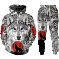 Spring Men's Hooded 3D Animal War Wolf Printed  Sweater Set Male Sportswear Tracksuit Long Sleeve Men Clothing Suit