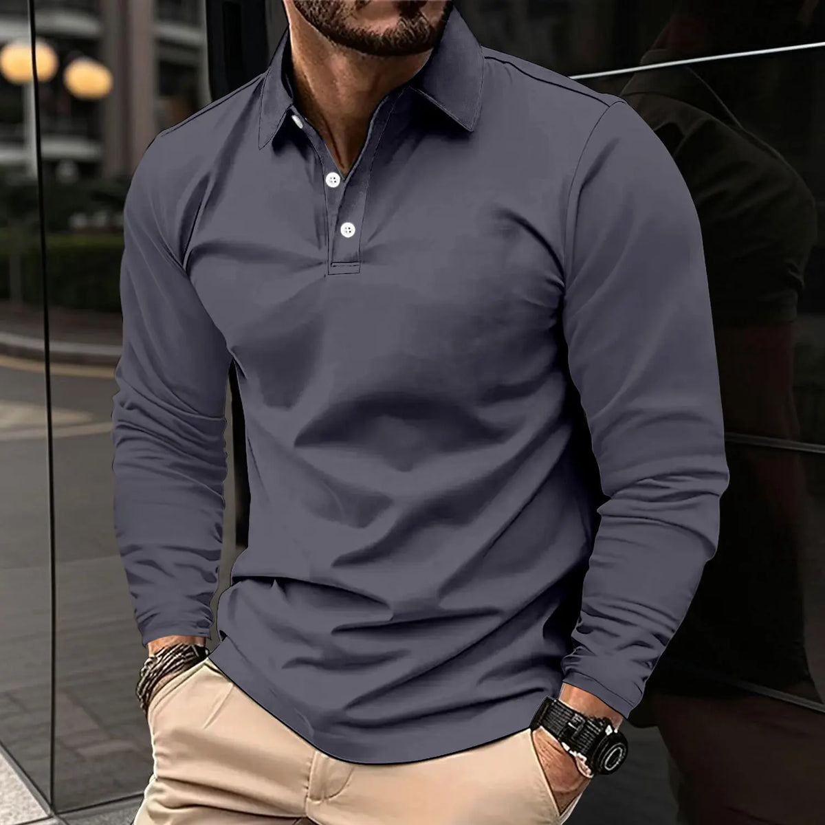Men's Long Sleeve Polo Shirt Solid Color Loose Fit Casual Turn Down Collar Daily Business Tops For Spring Autumn