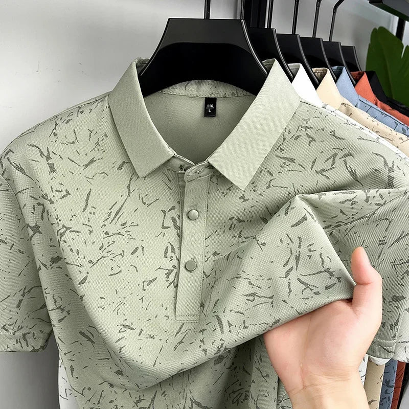 Mens Abstract Print Polo Shirts Short Sleeve Casual Business Golf Shirt Breathable Quick Dry Lightweight Summer Tops for Men