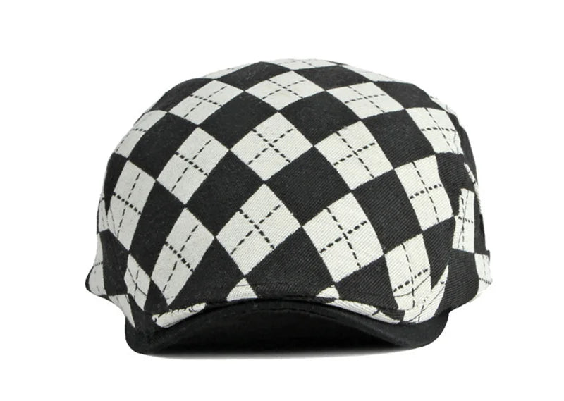 Spring Fall Men's Beret Hat Retro Plaid Herringbone Cap Forward Flat Peaked Cap Women Dailywear Sunshade Cabbie Driving Hat