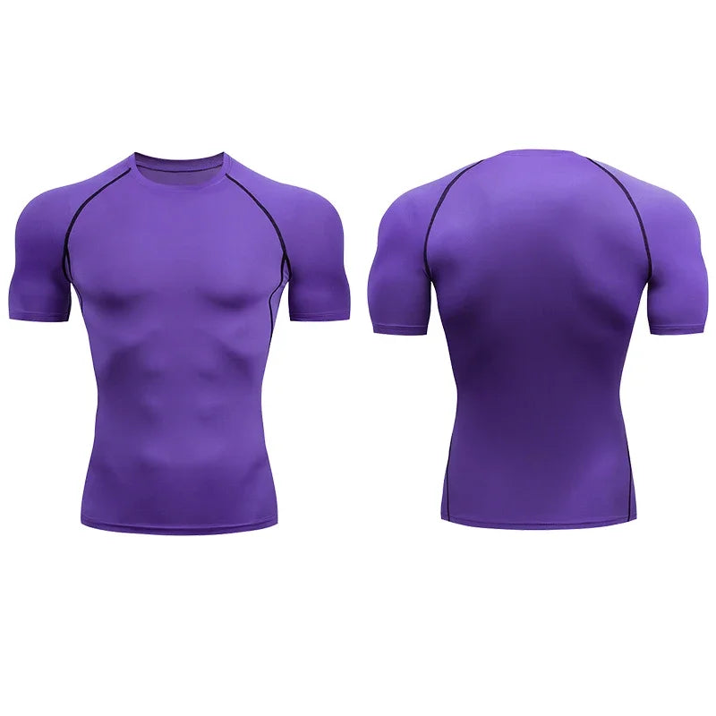 Men Gym Sport T-shirt Compression Elastic Quick Dry Tight Sweat-Wicking Breathable Jogging Running Fitness Athletic Workout Tee