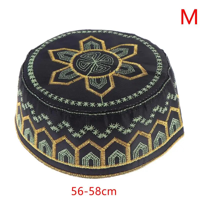 Cotton Polyester Muslim Men Prayer Hat Saudi Embroidery Cap Leisure Breathable Comfortable Fit for Mosque Events