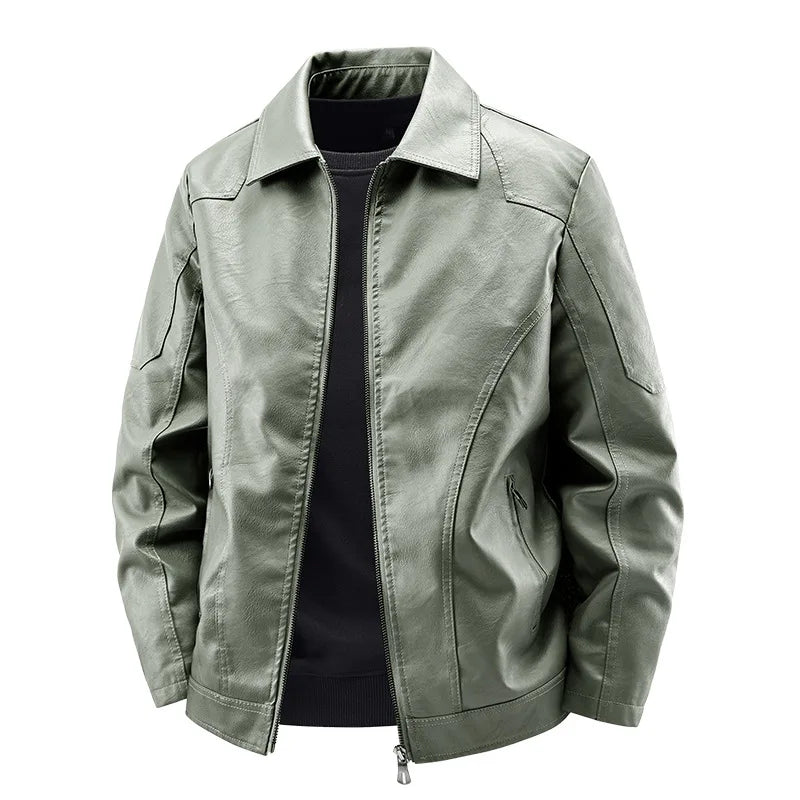 Men's Fashion Motorcycle Style Leather Jacket Autumn Winter Slim Fit Zipper Closure Casual Korean Large Size Leather Coat