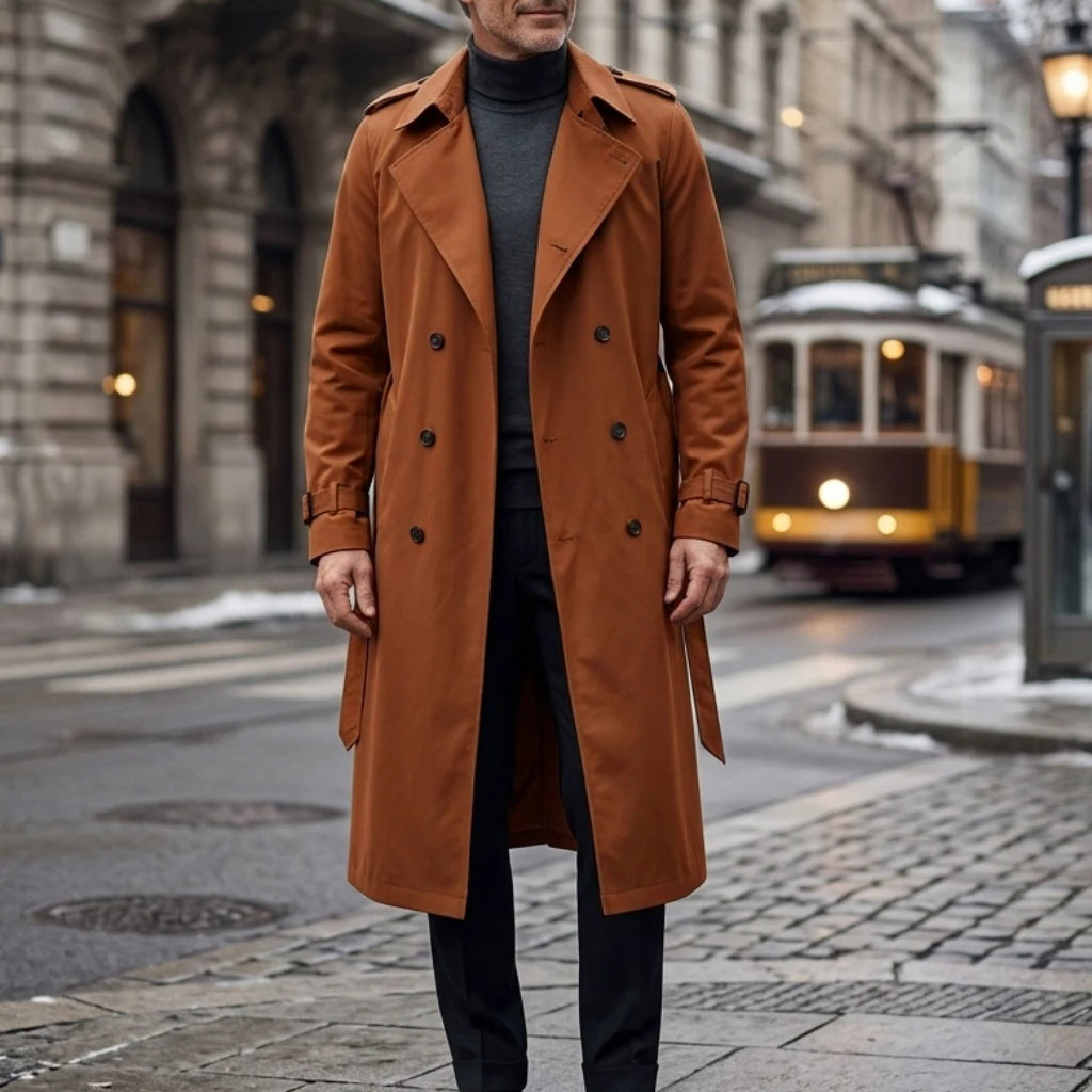 New Men's Trench Autumn Super Long Windbreaker - Double-Breasted with Belt | Thin & Loose Streetwear Casual Long Jackets for Man