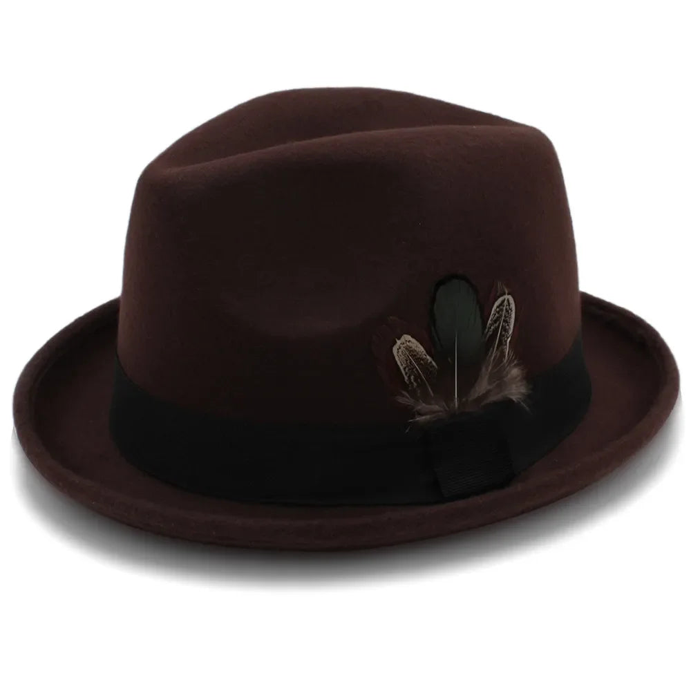 Men Wool Fedora Hats for Dad Dad Roll Up Brim Feather Decorative Church Hat Male Jazz Cap Panama Hat