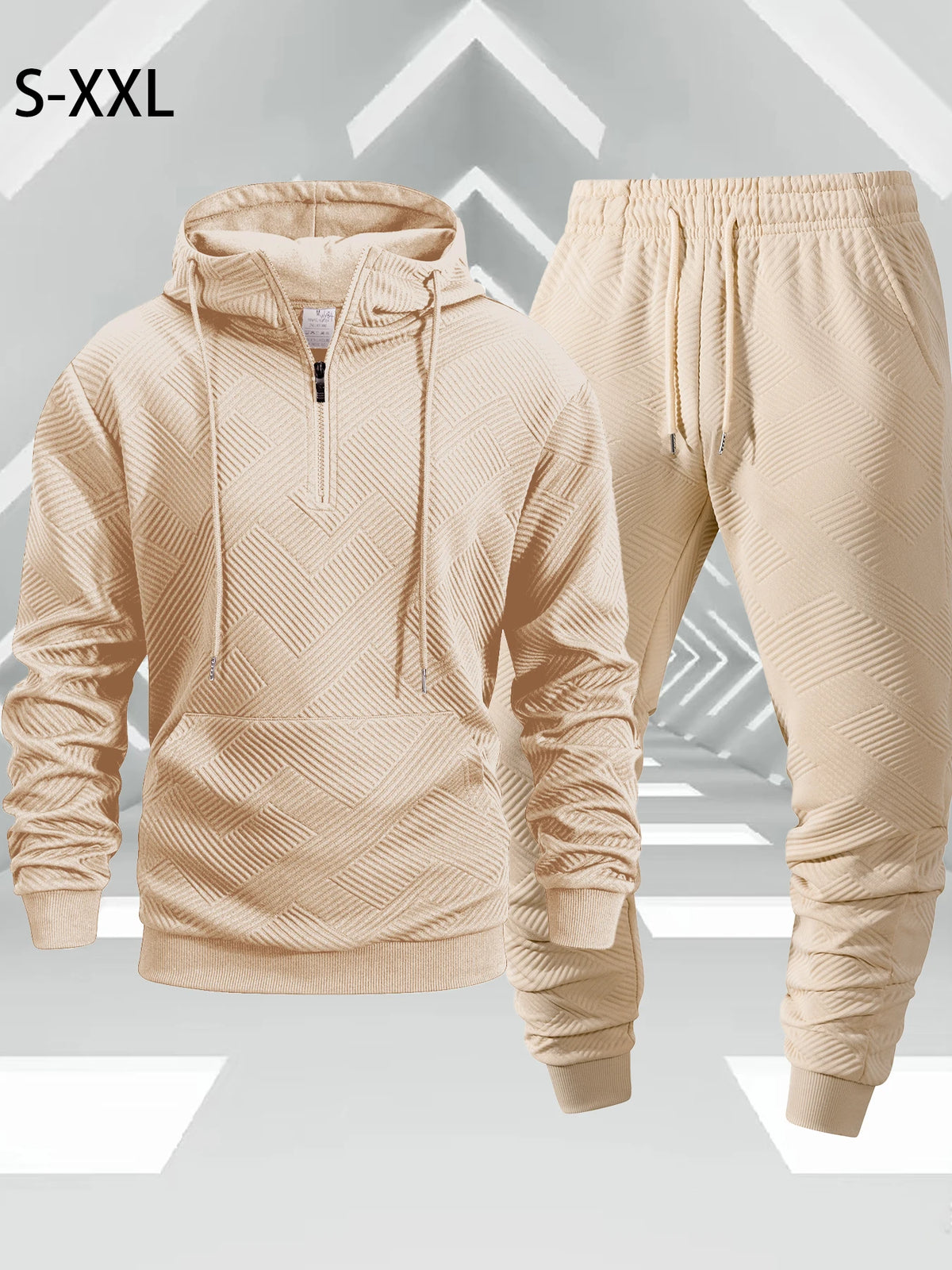 Autumn Outdoor Tracksuit Men's Zippered Hooded Sweatshirt + Pants Two-piece Set Solid Color Casual Sportswear Male Warmth Set
