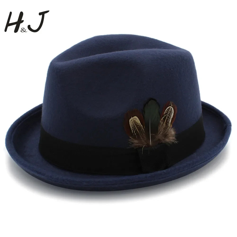 Men Wool Fedora Hats for Dad Dad Roll Up Brim Feather Decorative Church Hat Male Jazz Cap Panama Hat