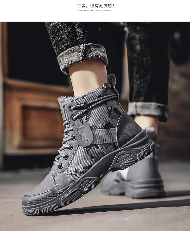 Men's Shoes Camouflage High Top Work Boots New Comfortable Sneakers Men Outdoor Hiking Shoes Men Non-Slip Lace-Up Platform Boots