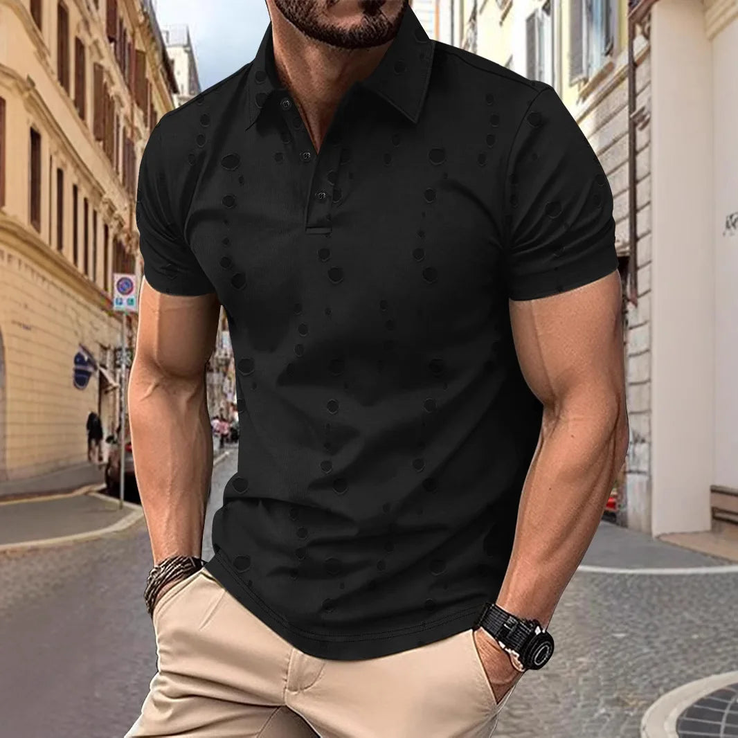 New Summer Men's Hole Polo Shirts Fashion Streetwear Short SLeeve Casual Polos Men Turn Down Collar Pullover Sports Tees Tops