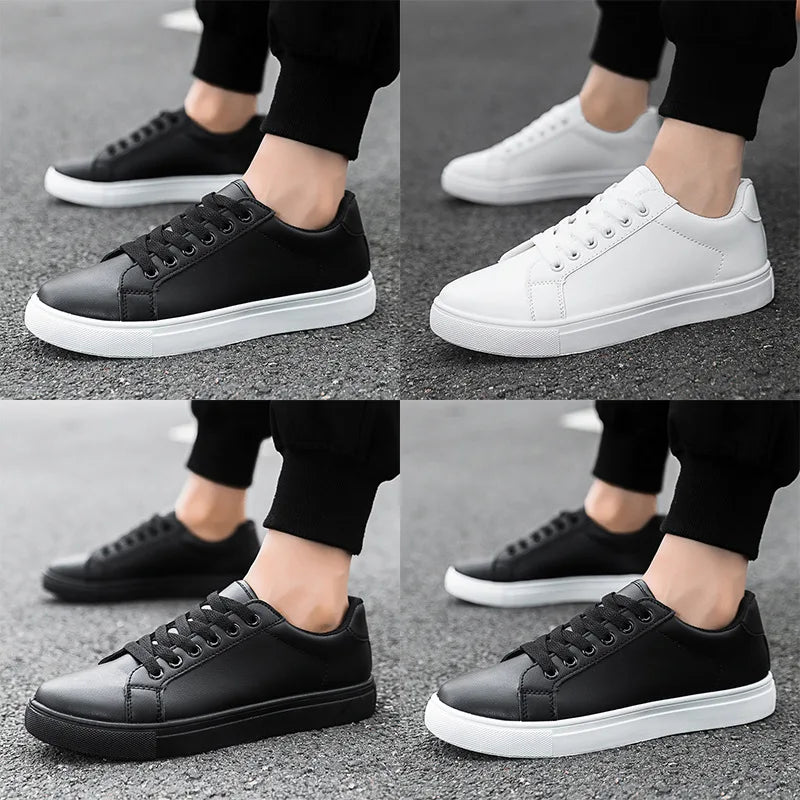 Sneakers Men Shoes 2026Leather Mens Casual Shoes Flat Male Footwear Fashion Black White Shoes Tenis Masculino Skateboard