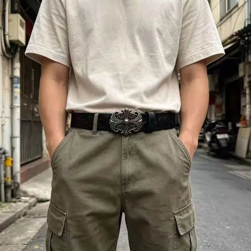 Stylish Minimalist Artistic and Vintage-Style Belt - Fashionable Versatile Embossed Western-Style Belt for Men and Women