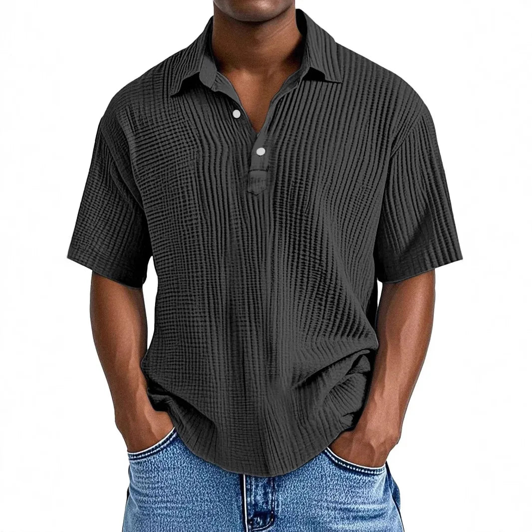 Polo Shirt Men 2025 Casual Button Short-Sleeved Summer Solid Color Casual Versatile Shirt Europe Men's Clothing