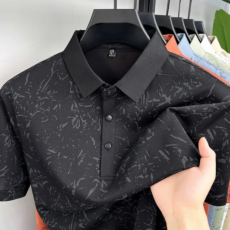 Mens Abstract Print Polo Shirts Short Sleeve Casual Business Golf Shirt Breathable Quick Dry Lightweight Summer Tops for Men