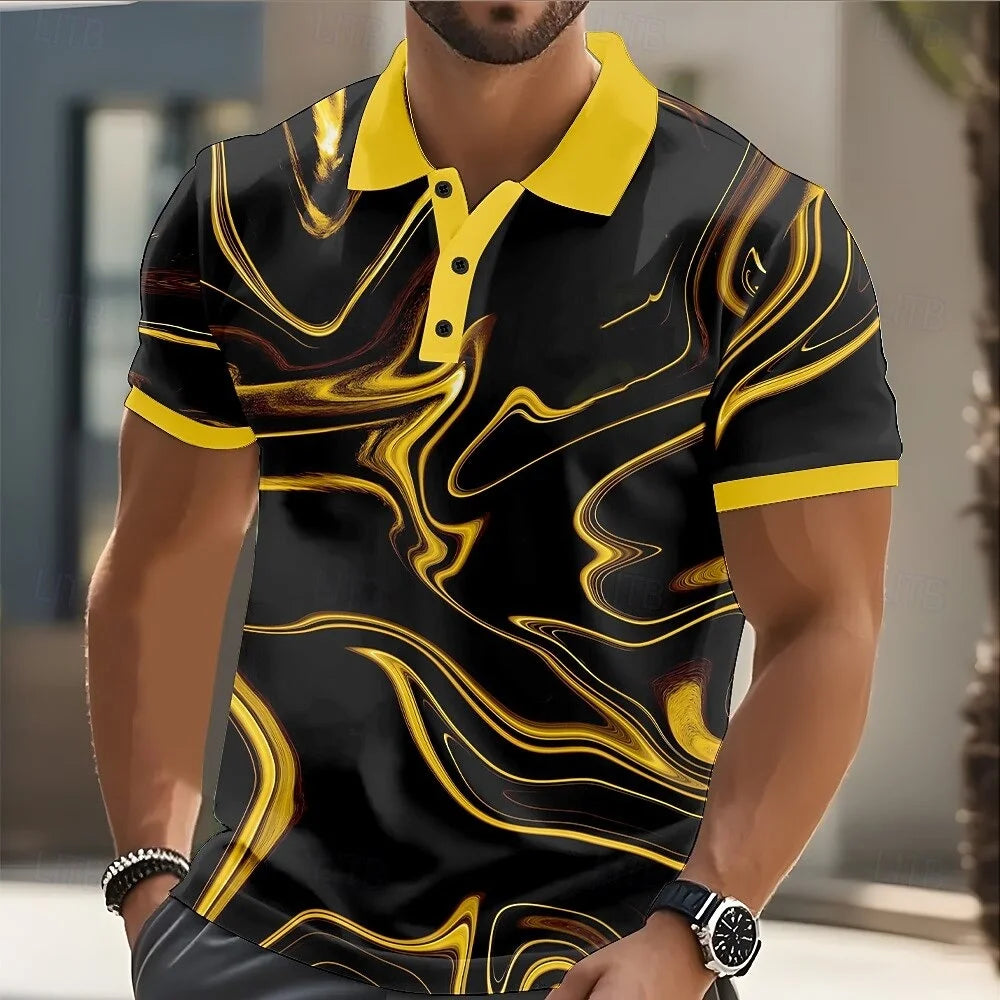 Men's Abstract Geometric Polo Short Sleeve Shirts Lapel Business Casual Athleisure Daily Wear 3D Print Buttons Spring 2026