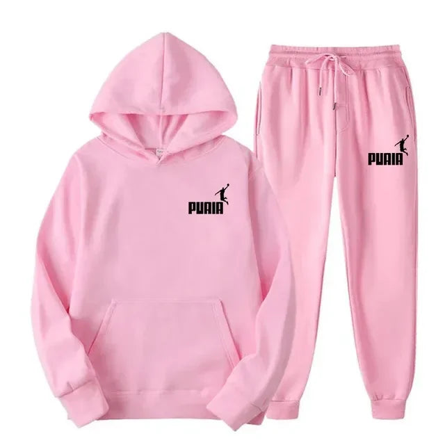 Autumn and winter new men's sportswear set, outdoor cycling windproof and warm men's hooded sweatshirt + pants 2-piece set
