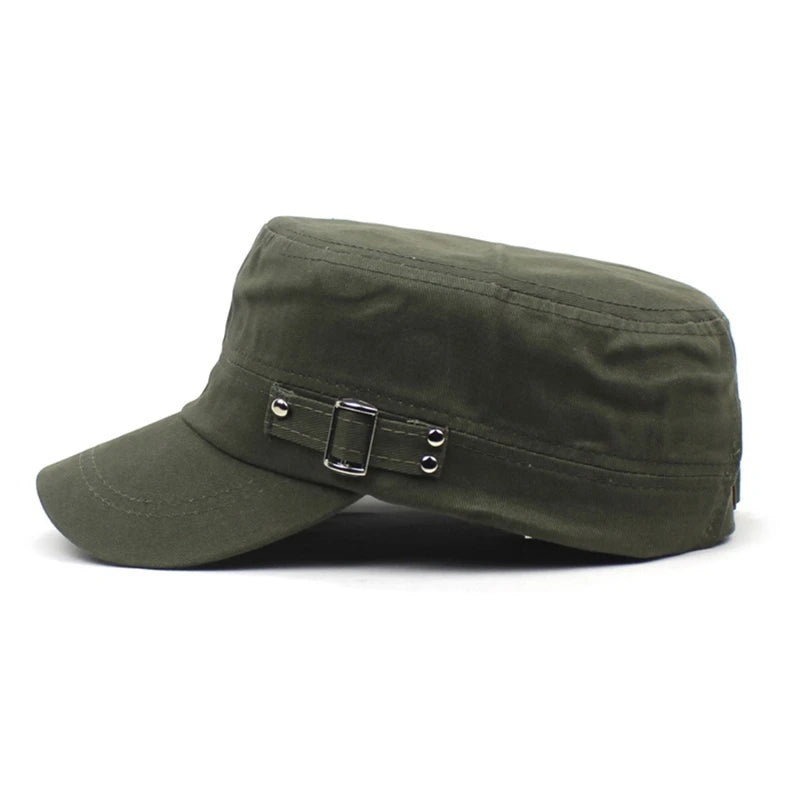 Men's Military Hat Spring/Summer Solid Color Cotton Flat Top Baseball Cap Side Button Duck Tongue Hat Sunscreen Sports Hat