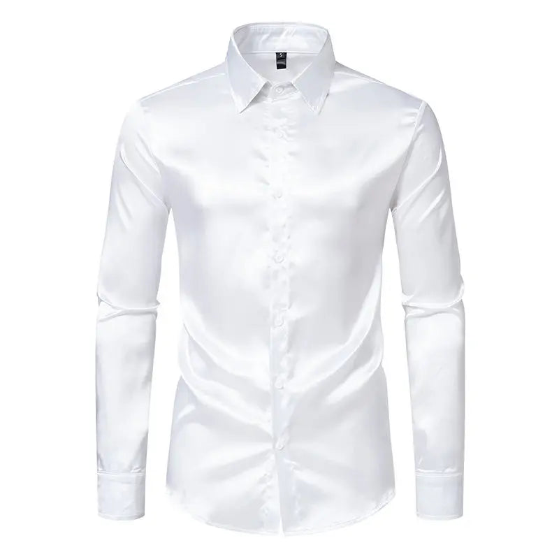 Bright face shirt, men's long sleeved autumn and winter men's clothing, satin nightclub style, solid color trend, men's trend