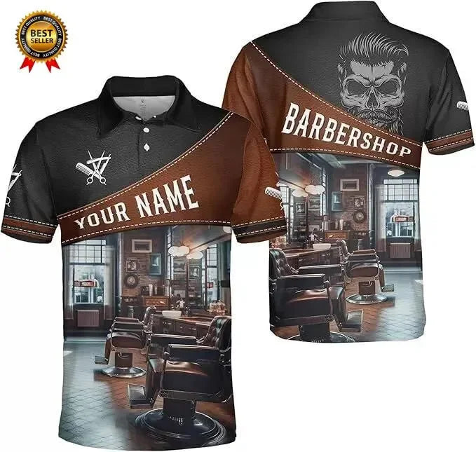 2025 Barber Short Sleeve Polo Shirts For Men Clothing Hairdresser Cosplay POLO Shirt Custom Name Uniform Jersey Male Y2k Tops