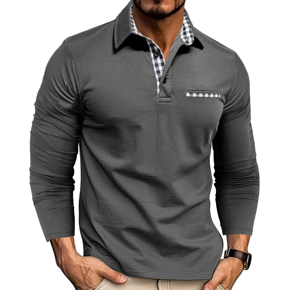 2026 New Men's Long Sleeve Polo Shirts Spring Autumn Casual Slim Fit Turn Down Collar Top High Quality Fashion Tops Male Tees