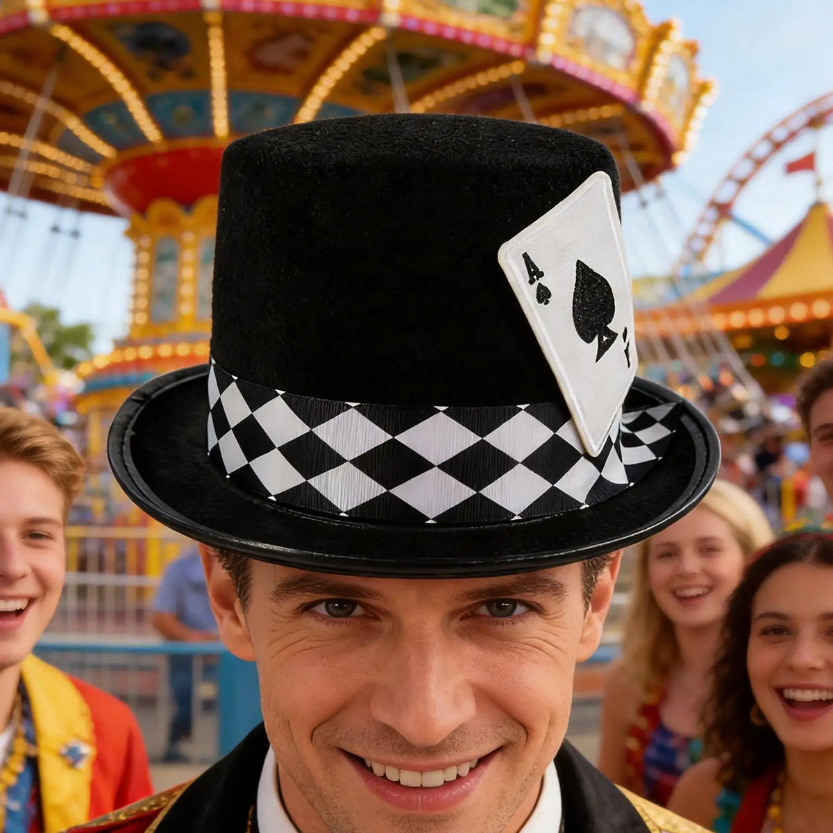 Top Hats for Men Playing Card Pattern Magician Costume Accessory Novelty Felt Hat For Stage Shows Cosplay Parties School Plays