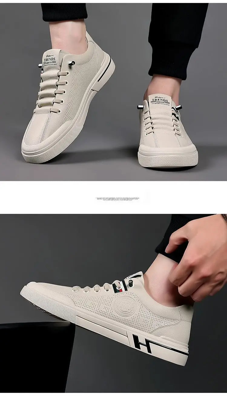 Designer Male Sneakers Trend Sports Shoes for Men White Moccasins Breathable Slip on Men Flats Casual Leather Vulcanized Shoes