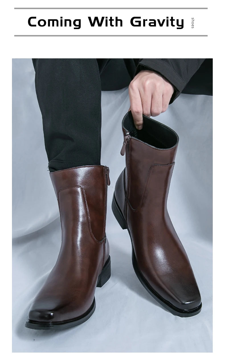 Men Boots Business Chelsea Boots Black Brown Side Zippers Men Casual Comfortable Fashionable Knight Shoes Zapatos Para Hombre