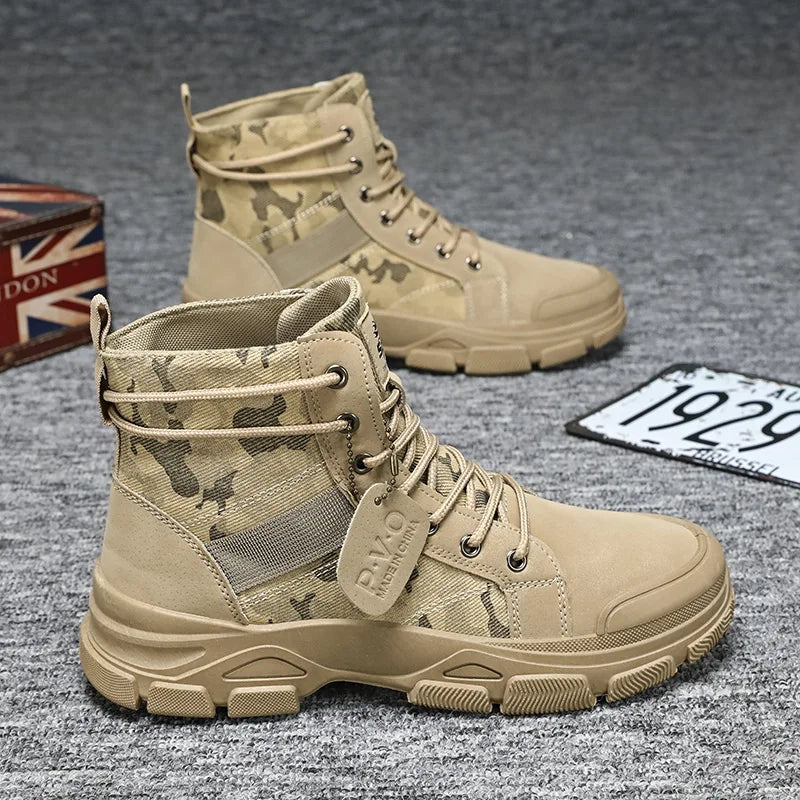 Men's Shoes Camouflage High Top Work Boots New Comfortable Sneakers Men Outdoor Hiking Shoes Men Non-Slip Lace-Up Platform Boots