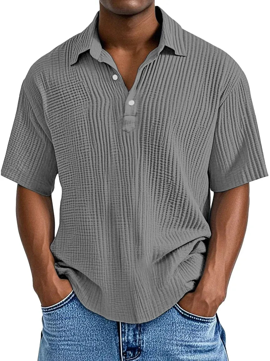 Polo Shirt Men 2025 Casual Button Short-Sleeved Summer Solid Color Casual Versatile Shirt Europe Men's Clothing