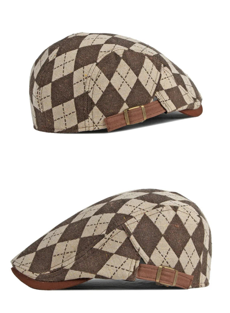 Spring Fall Men's Beret Hat Retro Plaid Herringbone Cap Forward Flat Peaked Cap Women Dailywear Sunshade Cabbie Driving Hat