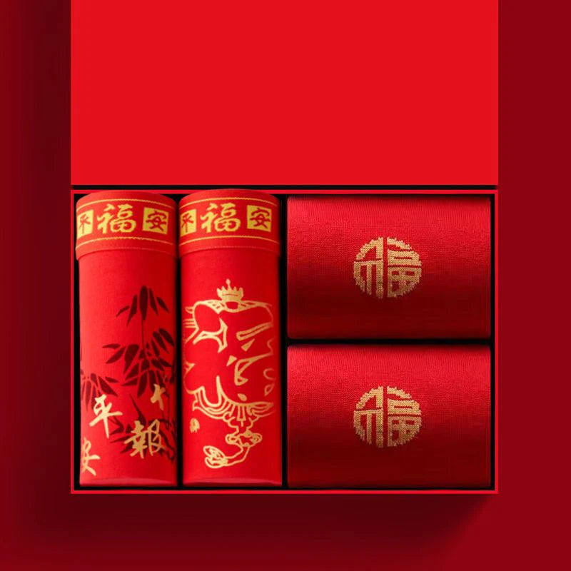 Men's Panties And Socks Boxers shorts Cotton Breathable Antibacterial Underpants Briefs Red Chinese New Year Underwear Trunks