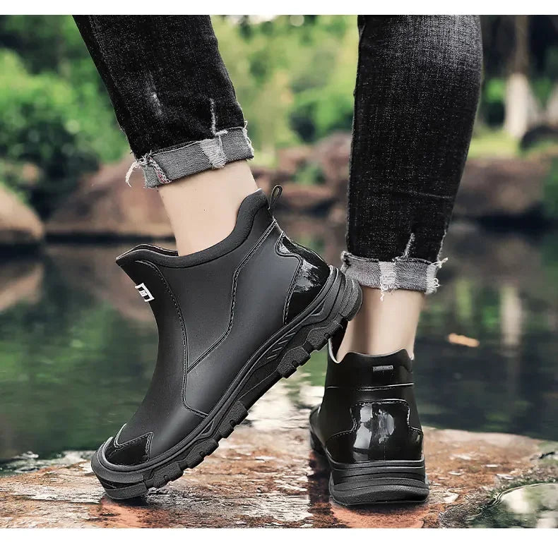 Men's Rain Boots New Outdoor Casual Men's Ankle Hiking Fishing Water Shoes Waterproof Work Boots Anti Slip Men's Shoes