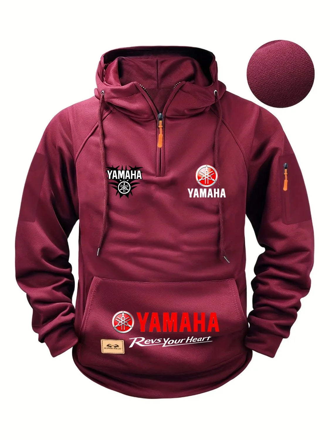 2026 new Yamaha autumn and winter retro heavyweight men's fleece hooded sweatshirt long sleeved motorcycle casual jacket
