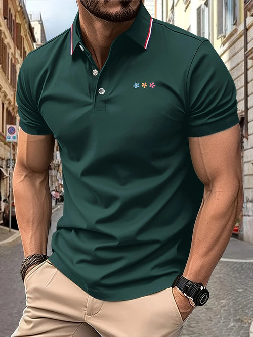 Men's Golf Polo Shirts Tricolor Flower Graphic Print Striped Collar Decor Short Sleeve Breathable Casual Daily Cool T-shirt