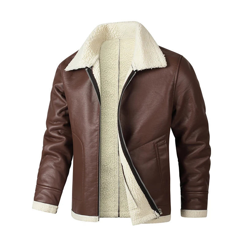 Men Autumn Oversized Leather Jacket Winter Men's Standing Collar with Plush and Thickened Business Leisure PU Washed Jacket