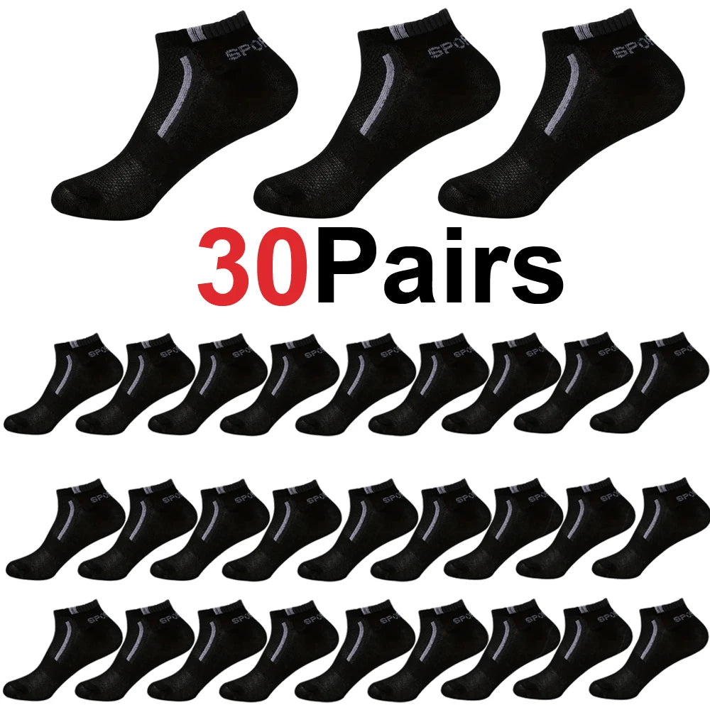 30Pairs Men Socks Mesh Breathable Short Casual Socks Color-block Sports Sock Sports Socks Absorb Sweat Ankle