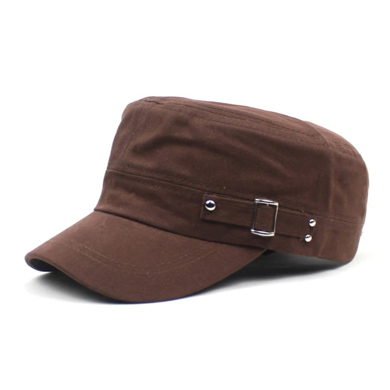 Men's Military Hat Spring/Summer Solid Color Cotton Flat Top Baseball Cap Side Button Duck Tongue Hat Sunscreen Sports Hat