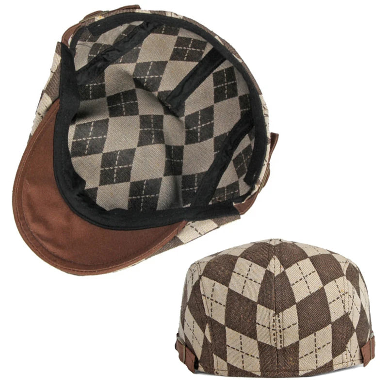 Spring Fall Men's Beret Hat Retro Plaid Herringbone Cap Forward Flat Peaked Cap Women Dailywear Sunshade Cabbie Driving Hat