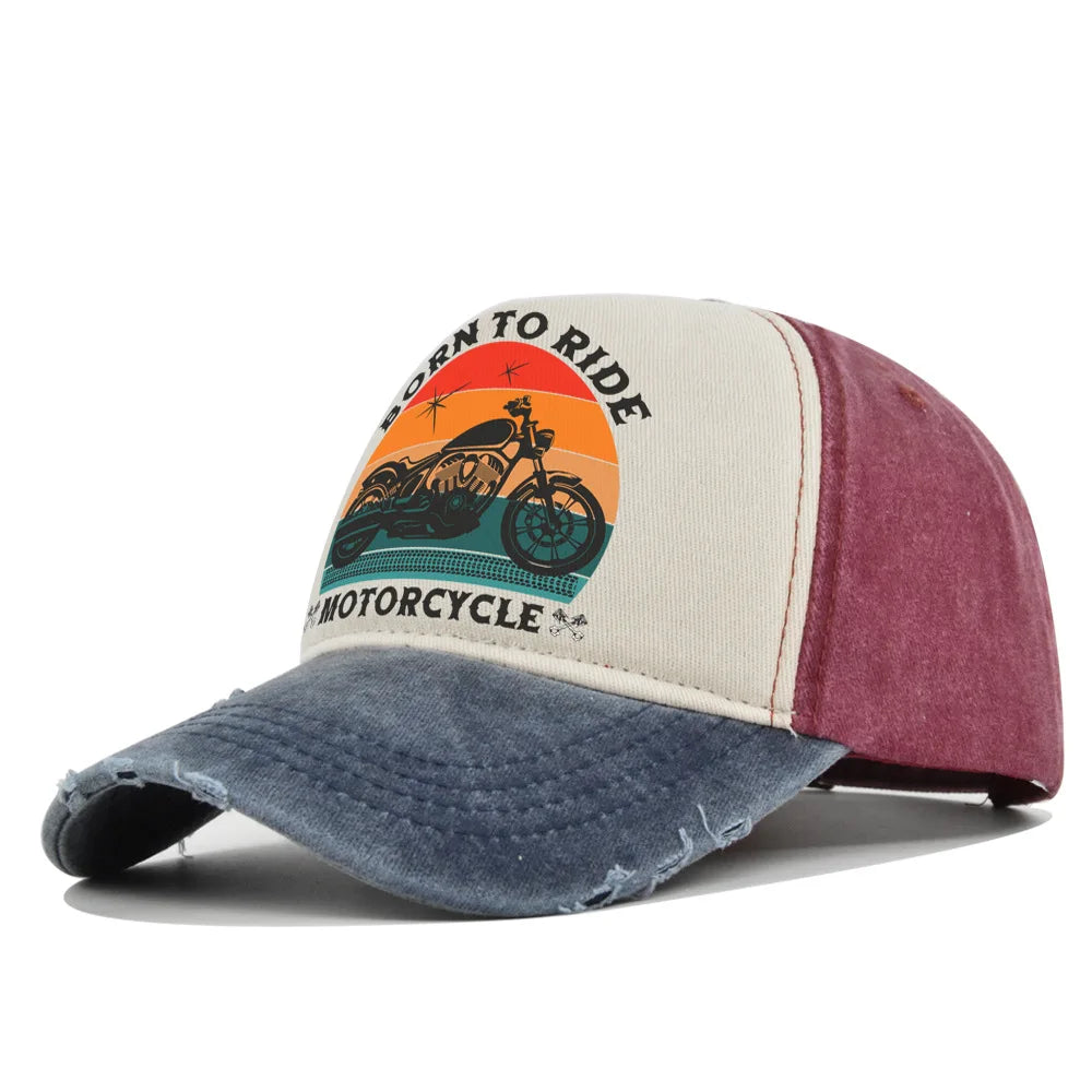 Men Hats Motorcycle Baseball Caps for Men Women Retro Printed Caps Cotton Sponge Truck Caps Men's Washed Old Sun Hat Casquette