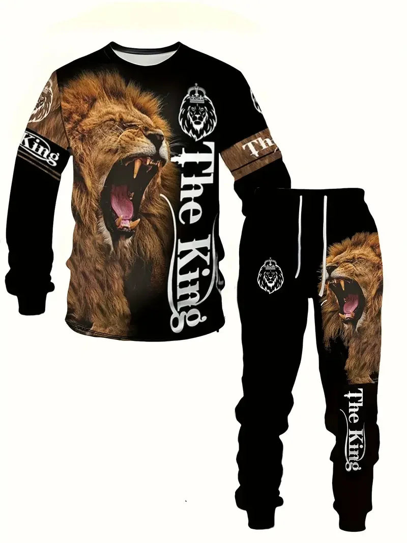 Wolf 3d Printed Tshirt +Pants Suit Male Autumn and Winter Casual tshirt Pullover Men Tracksuit Set Fashion Men's Clothing Suit