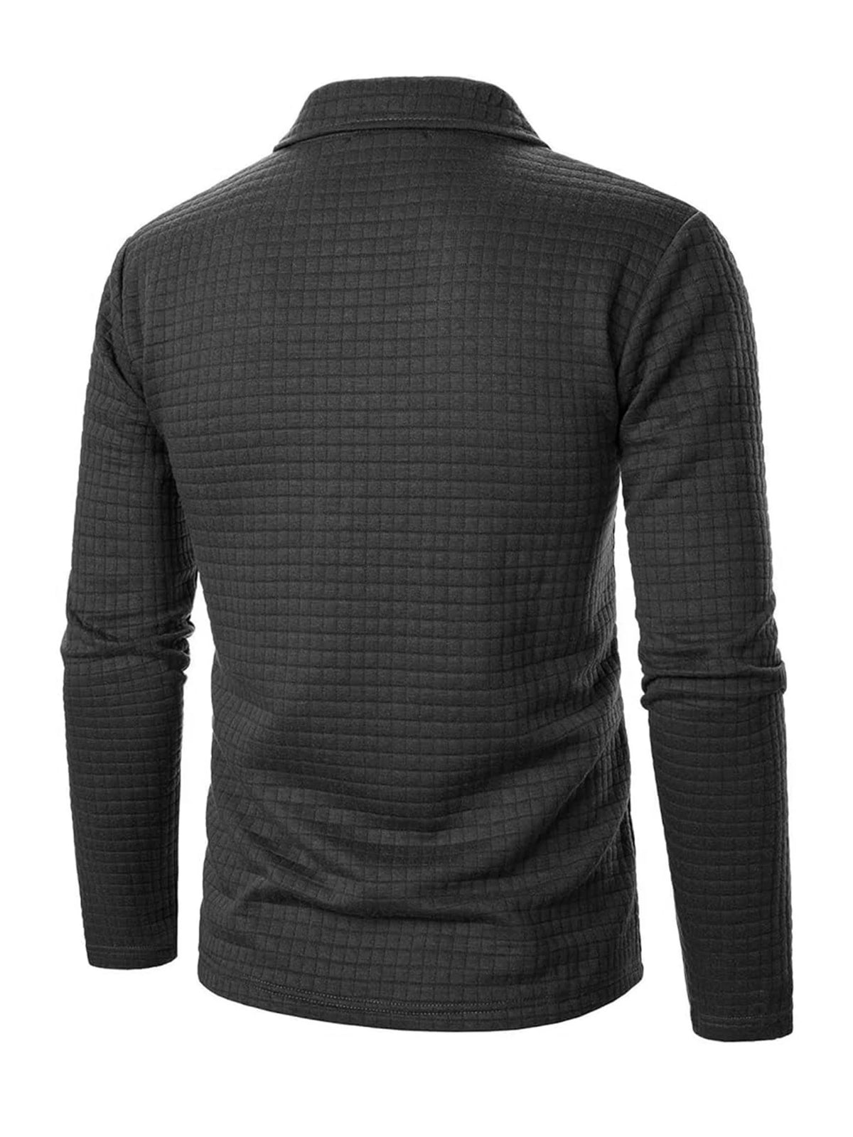 Men's Polo Shirts Square Plaid Texture Fabric Solid Color Mens Long Sleeve Tops Button Checkered Patchwork Henley Collar