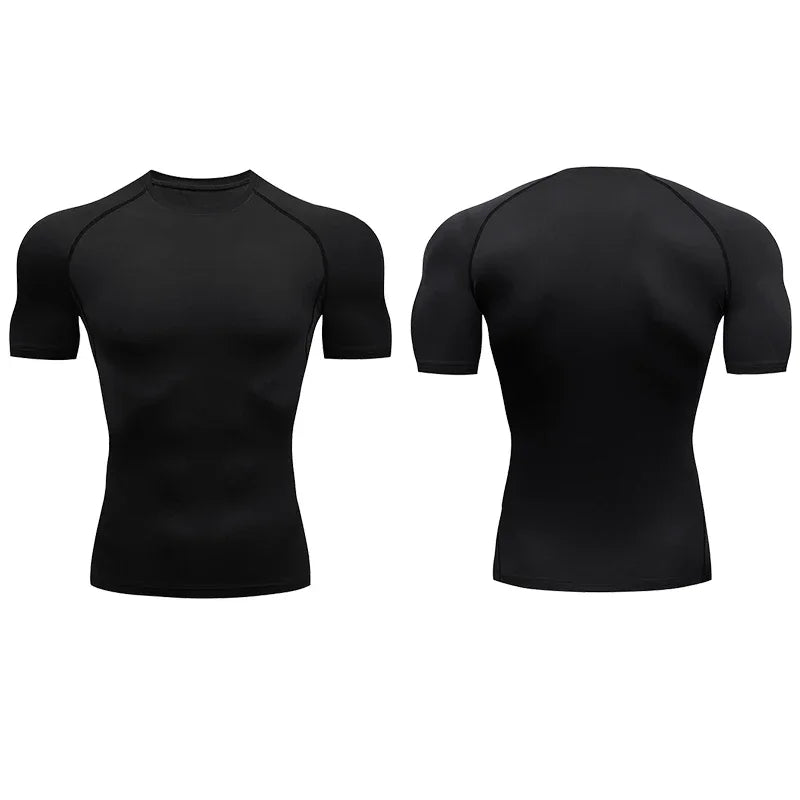 Men Gym Sport T-shirt Compression Elastic Quick Dry Tight Sweat-Wicking Breathable Jogging Running Fitness Athletic Workout Tee