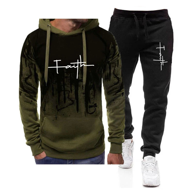 Spring Autumn Men's 2Pcs Suit Sweatshirt Splash Hoodies+Tracksuit Pants Casual Fitness Male New Sportwear Men Clothing