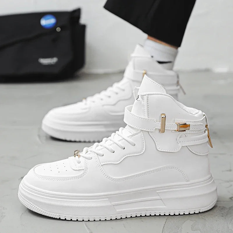 Men's High-top Sneakers Are Fashionable and Versatile.Thick-soled Casual Shoes Are Light, Trendy and Comfortable. White Sneakers