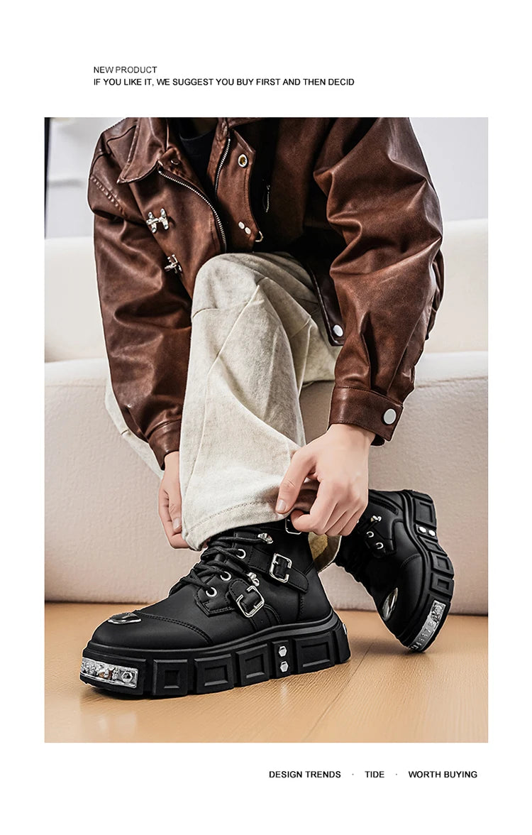 Fashionable Men's High-Top Boots with Comfortable Fabric Lining, Thick and Durable Soles, All-Weather Grip, Suitable for Outdoor Activities, Hiking, Mountaineering, and Camping