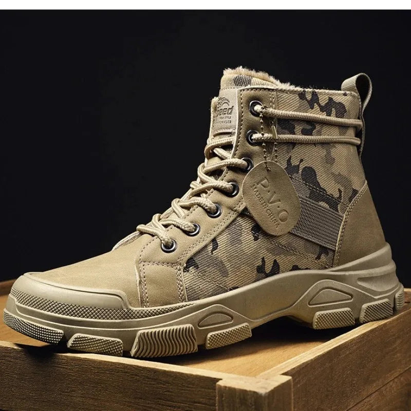 Men's Shoes Camouflage High Top Work Boots New Comfortable Sneakers Men Outdoor Hiking Shoes Men Non-Slip Lace-Up Platform Boots