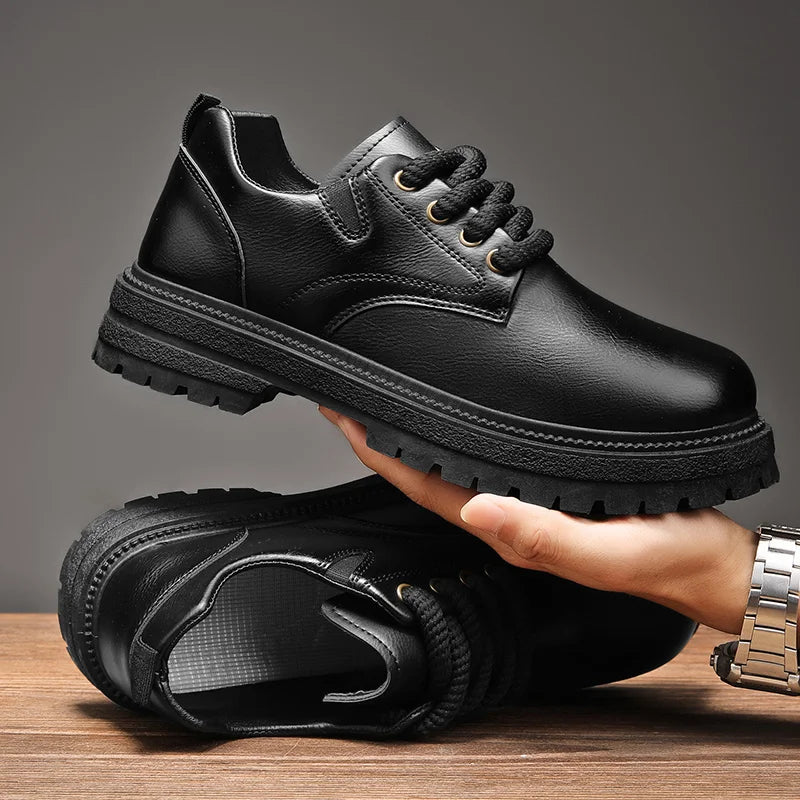 Men Boots Autumn Leather Waterproof Mid-top Sports Shoes New Fashion Ankle Boots Casual Outdoor Hiking Boots Shoes Male Sneakers