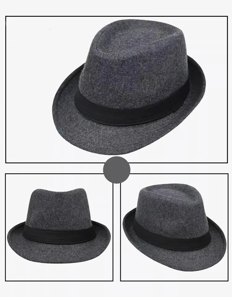Hat for Men New Autumn Winter Style British Style Men's Jazz Hat Simple Plain Woolen Hat Middle-Aged and Elderly Gentleman's Hat